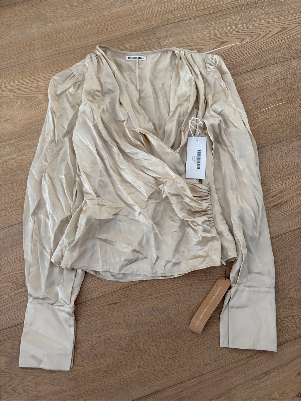 Reformation FAWN silk Champagne Satin Wrap Blouse 0 TOP
